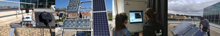 Banner with images of researchers working with photovoltaic systems.